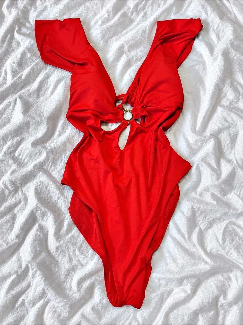 Trina Turk Monaco Flutter Sleeve One Piece Swimsuit Red Size 10